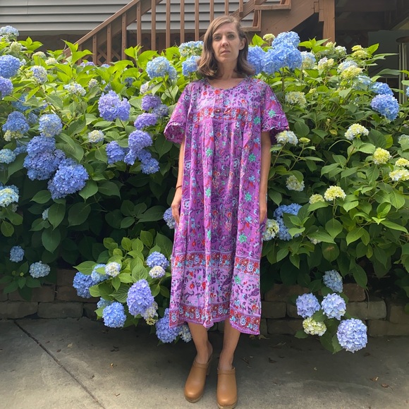 Vintage Dresses & Skirts - Vintage Cotton Boho Maxi Floral Print House Dress